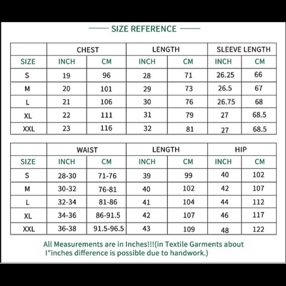 Size Guide for Cozy Sweatshirts and Sweat Pants